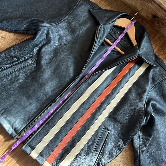 Geek Squad Automotive Racing Black Leather Bomber Jacket with Race Stripes! - Picture 10 of 12